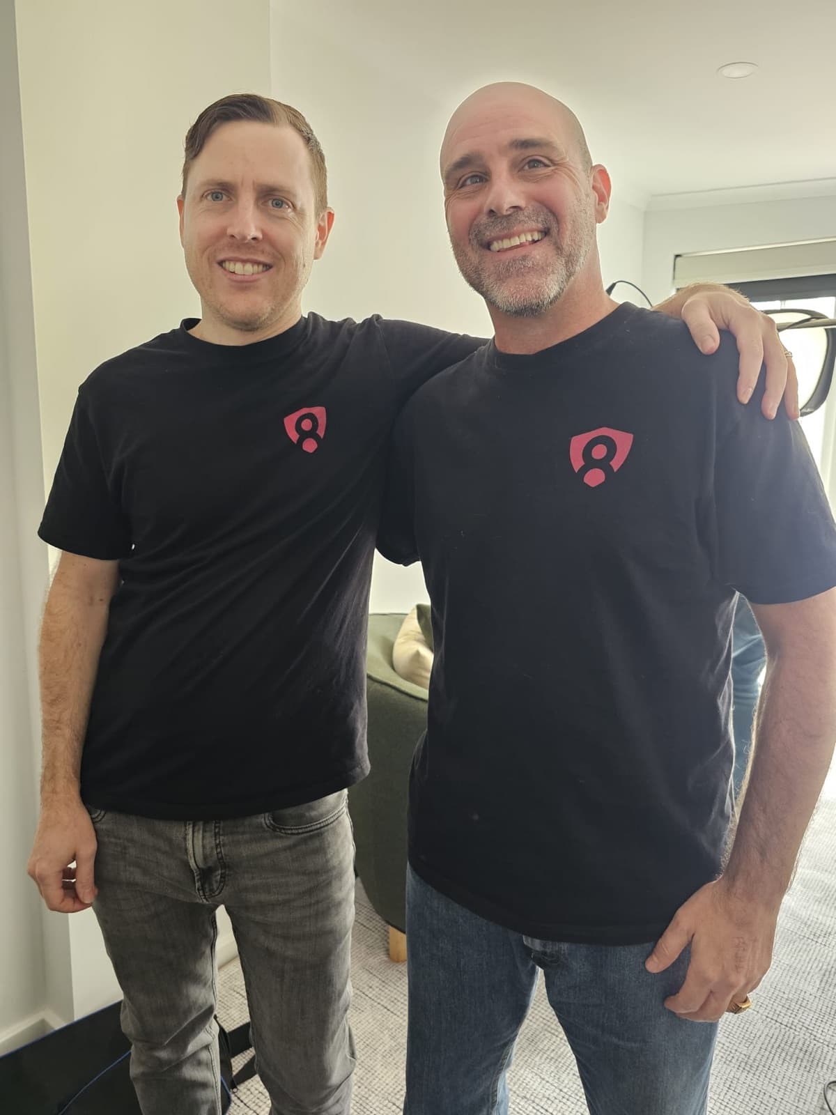 Bob Ledger, left, with Frederic of Block8.ai, both in Block8 shirts