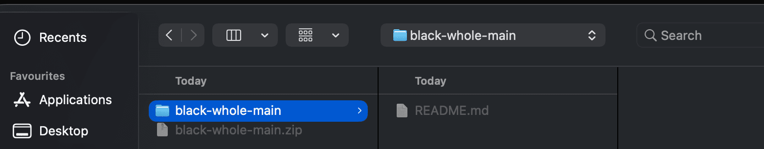 The project folder open in the Finder file browser on a Mac, showing the local working copy